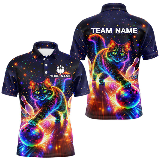 Maxcorners Personalized Bowling Shirts for Men Custom Cat Team Bowling Apparel, Colorful Neon bowling shirts LM2201