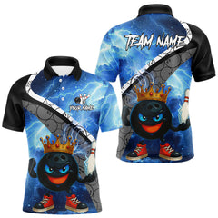 Maxcorners Funny King Crown Bowling Blue Lightning Thunder Bowling Shirts for Men Custom Bowling Team Jersey LM2110