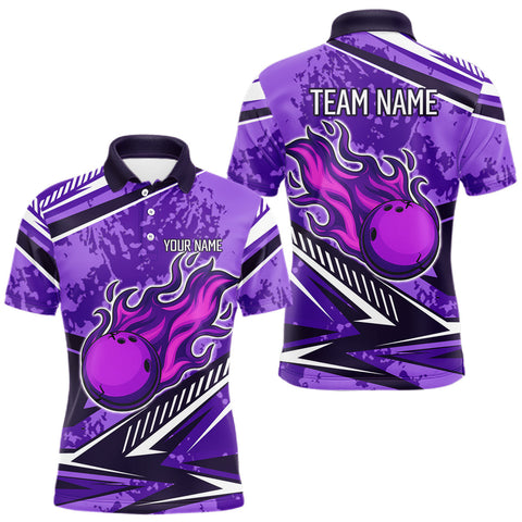 Maxcorners Purple Camo Flame Bowling Shirts For Men Custom Bowling Team Jerseys LM2509
