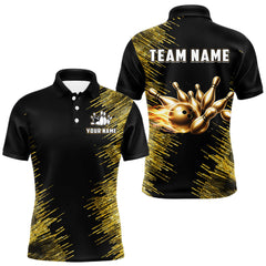 Maxcorners Black and Gold Flame Bowling Shirts For Men Custom Team Bowling jerseys, Gift For Bowlers LM2512