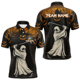Maxcorners Funny black and orange Ghost Golfer Halloween Golf Polo Shirt For Men Custom golf attire for men MT2709