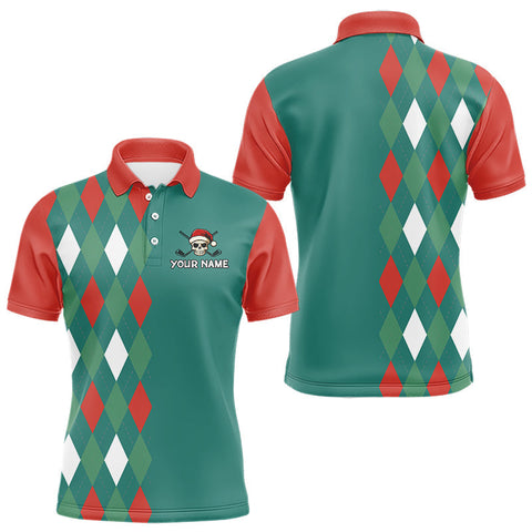 Maxcorners Green, Red and White Christmas argyle pattern Skull Golf Polo Shirt For Men Custom mens golf outfit MT2709