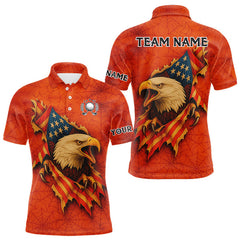 Maxcorners American Flag Eagle Orange spider web Halloween Golf Polo Shirt For Men Custom mens golf outfit LM0210