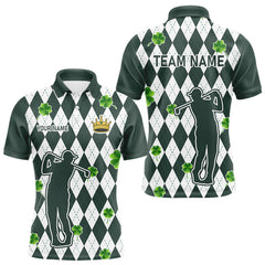 Maxcorners Green argyle pattern lucky shamrock Golf Polo Shirt For Men Custom St. Patrick's mens golf outfit LM0210