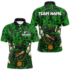 Maxcorners Funny Alligator Bowling Shirts For Men Custom Green graffiti pattern St Patrick Bowling Team Jersey LM2711