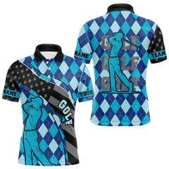 Maxcorners Personalized golf polo shirts for men blue argyle pattern black American Flag patriotic golf shirts TU3012