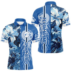 Maxcorners Blue tropical flower Flame Bowling Polo, Quarter Zip Shirts For Men Custom Bowler Gift Bowling Team MT0111