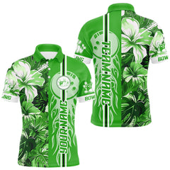 Maxcorners Green tropical flower Flame Bowling Polo, Quarter Zip Shirts For Men Custom Bowler Gift Bowling Team MT0111