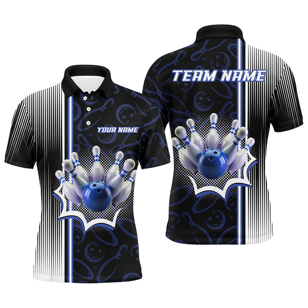 Maxcorners Bowling Blue Camo Customized Name, Team Name 3D Polo Shirt Unisex