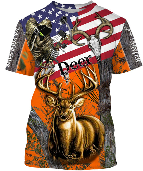 Maxcorners Deer Hunting American Flag Customize Name 3D Shirts