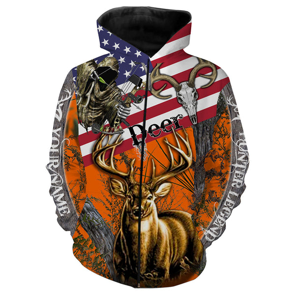 Maxcorners Deer Hunting American Flag Customize Name 3D Shirts