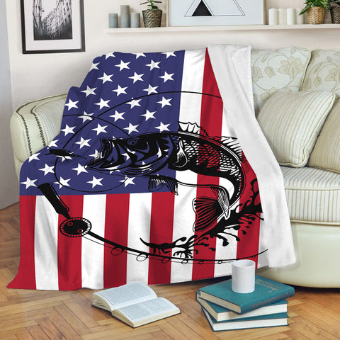 Maxcorners Fishing Rod Fishing American Flag Fleece Blanket Fishing gift for men women and kid