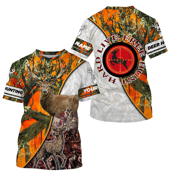 Maxcorners Custom Name Deer Hunting "Live Free Hunt Hard" Orange Camo 3D All Over Printed Clothes