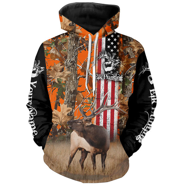 Maxcorners Elk Hunting American Flag Patriotic Custom Name All over print Shirts, Gifts idea for Elk Hunter  LM2608