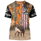 Maxcorners Elk Hunting American Flag Patriotic Custom Name All over print Shirts, Gifts idea for Elk Hunter  LM2608