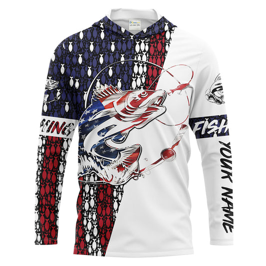 Maxcorners Mens Walleye Fishing American Flag Patriotic 4th of July Performance Long Sleeves Shirt - LM0501