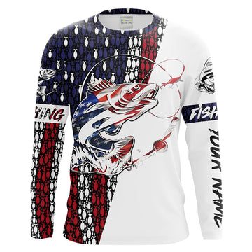 Maxcorners Mens Walleye Fishing American Flag Patriotic 4th of July Performance Long Sleeves Shirt - LM0501