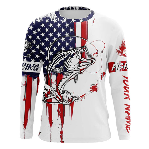 Maxcorners Bass Fishing America Flag Customize Name 3D Shirts