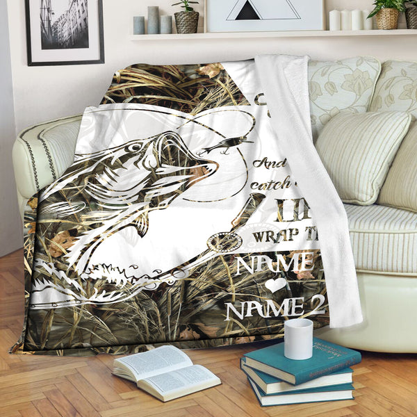 Maxcorners Fishing Lovers Couple A Fisherman And The Best Catch Of His Life Wrap This Customized Name 3D Quilt - Blanket