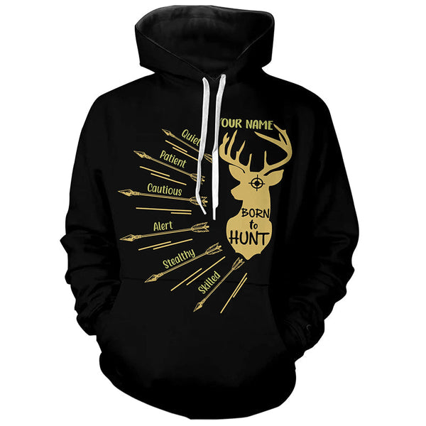 Maxcorners Personalized Born to Hunt with Hunter's Qualities Shirt, Perfect Custom Shirt for Deer Hunter, Hunting Gifts LM2608