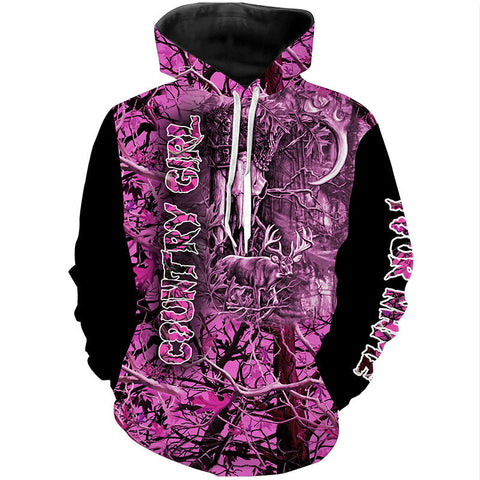 Maxcorners Pink Camo Deer Hunting Customize Name 3D Shirts