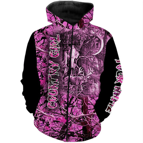 Maxcorners Pink Camo Deer Hunting Customize Name 3D Shirts