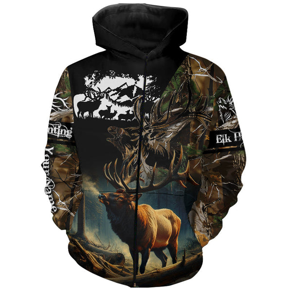 Maxcorners Bulk Elk Hunting Camouflage Custom Name Shirt 3D All Over Printed Clothes