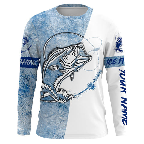 Maxcorners Ice Fishing Largemouth Bass Winter Fishing Performance Long Sleeve Shirts, Fisherman Gifts