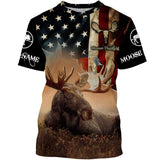 Maxcorners Custom Name Moose hunting American Flag 3D All Over Printed Clothes