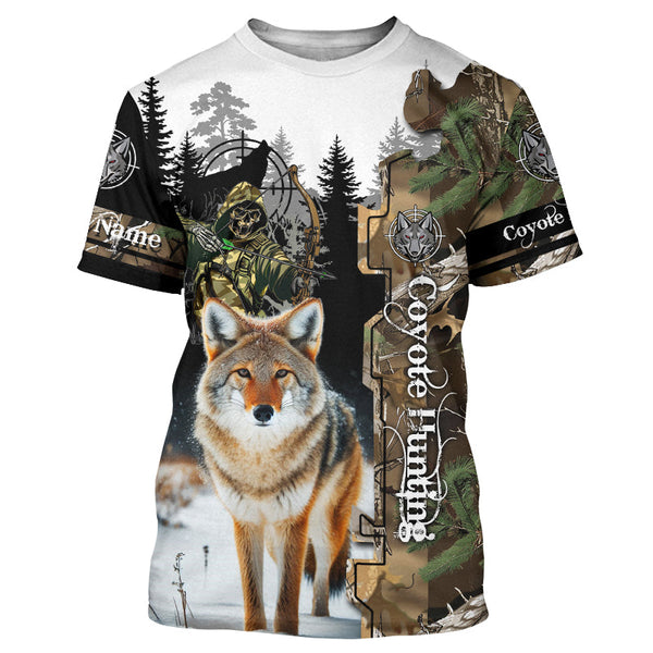 Maxcorners Coyote Hunting Camouflage Custom Name Shirt 3D All Over Printed Clothes