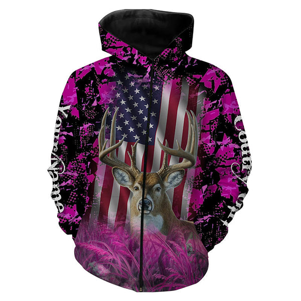 Maxcorners Custom Name US White-tailed Deer Hunting Pink Camo 3D All Over Printed Clothes