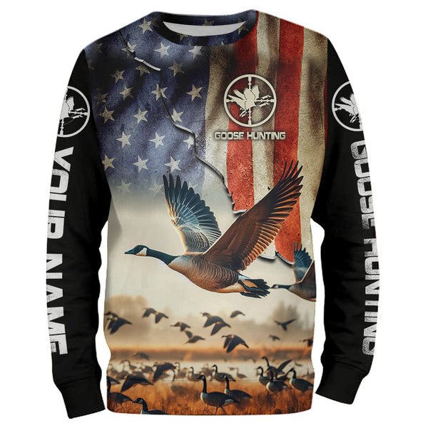 Maxcorners Goose Hunting American Flag Custom Name All Over Print Shirts, Gift For Hunter