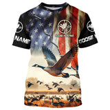 Maxcorners Goose Hunting American Flag Custom Name All Over Print Shirts, Gift For Hunter