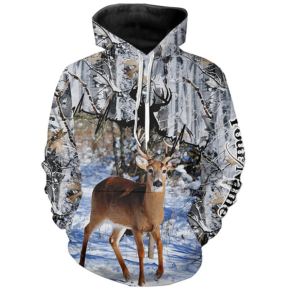 Maxcorners Deer Hunting Winter Snow Camo Custom Name Shirts for Men, Personalized Deer Hunting Gifts LM2608