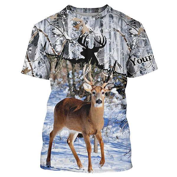 Maxcorners Deer Hunting Winter Snow Camo Custom Name Shirts for Men, Personalized Deer Hunting Gifts LM2608
