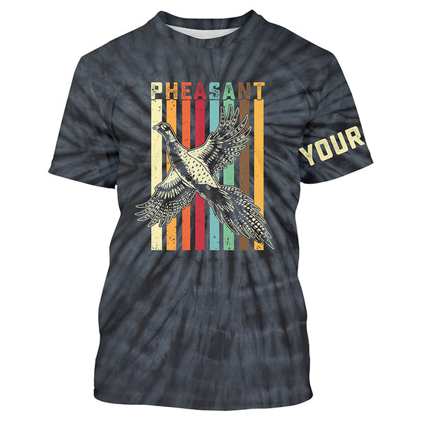 Maxcorners Pheasant Hunting Retro tie dye Custom Name T-shirt, Long sleeve, Hoodie for Upland game Hunters LM2608