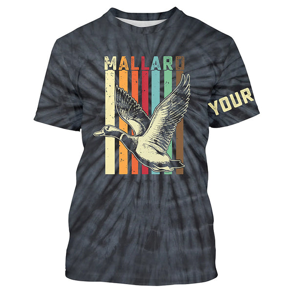 Maxcorners Mallard Duck Hunting Retro tie dye Custom Name T-shirt, Long sleeve, Hoodie for Duck Hunters LM2608