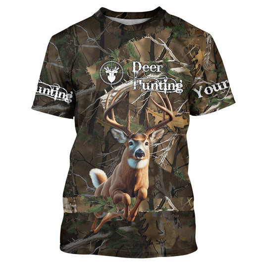 Maxcorners Whitetail Deer Hunting Custom Name Camo Shirt, Deer Hunting Clothing, Camouflage Deer Shirts LM2608