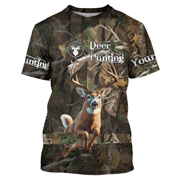 Maxcorners Whitetail Deer Hunting Custom Name Camo Shirt, Deer Hunting Clothing, Camouflage Deer Shirts LM2608