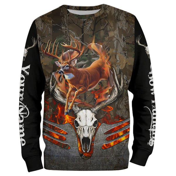 Maxcorners Whitetails Jumping Deer Hunting Camouflage Custom Name Shirt 3D All Over Printed Clothes