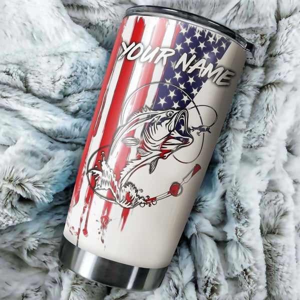 Maxcorners American Flag Largemouth Bass fishing Stainless Steel Fishing Tumbler Customize Name