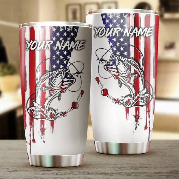 Maxcorners American Flag Largemouth Bass fishing Stainless Steel Fishing Tumbler Customize Name