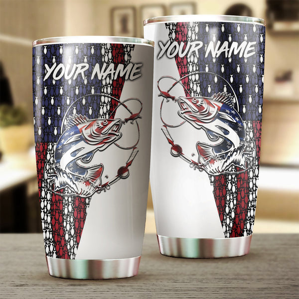 Maxcorners American Flag Walleye Fishing Stainless Steel Fishing Tumbler Customize Name