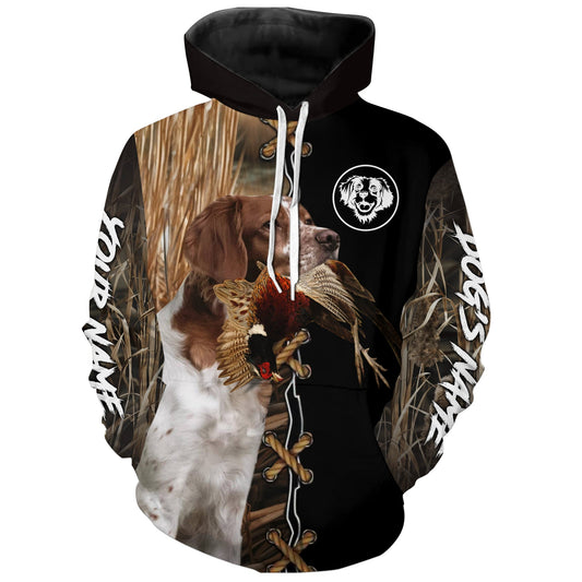 Maxcorners Brittany Hunting Dog Custom Name Hoodie Shirt for Hunter | Pheasant
