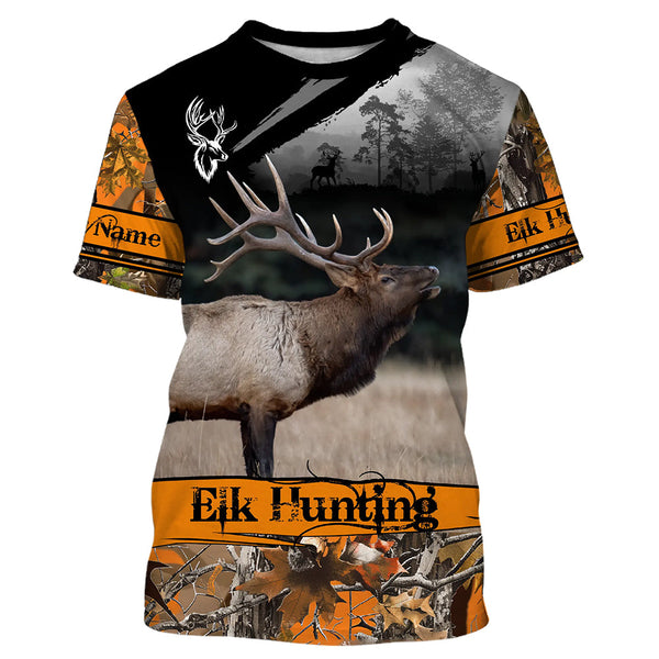 Maxcorners Elk hunting orange camouflage custom name shirts for hunters, Personalized elk hunting gifts LM2608