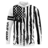Maxcorners American Flag Fishing and Hunting black and white UV protection Customized name Shirt LM2608