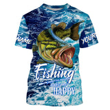 Maxcorners Customized Name Fishing Makes Me Happy Sea Waves Camo Fishing Blue 3D Shirts