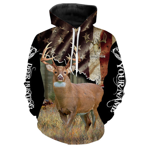 Maxcorners White-Tailed Deer American Flag Hunting Customize Name 3D Shirts