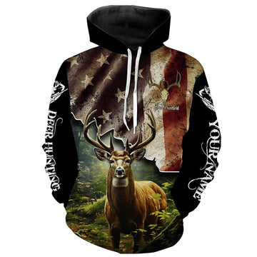 Maxcorners White-tailed Deer hunting American flag custom name Patriotic hunting Shirts, Hunting Gifts for hunters LM2608