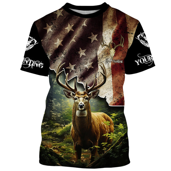 Maxcorners White-tailed Deer hunting American flag custom name Patriotic hunting Shirts, Hunting Gifts for hunters LM2608